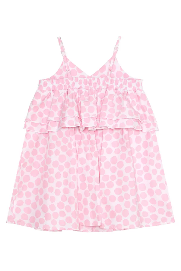 Pembe Puantiye Kız Çocuk Poplin Elbise