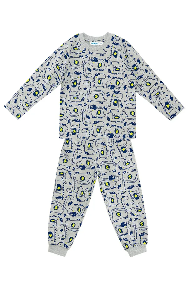 Super Dino Baby Boy Grey Pajama Set