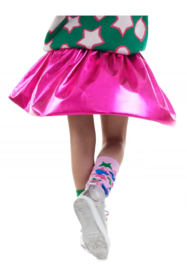 Girl's Dark Pink Metallic Shiny Skirt