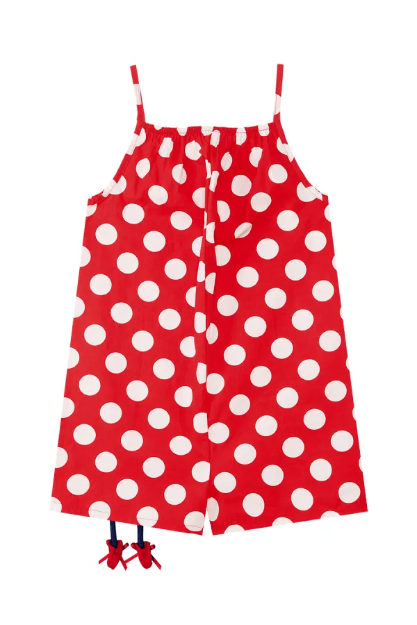 Red Polka Dot Girl's Woven Jumpsuit