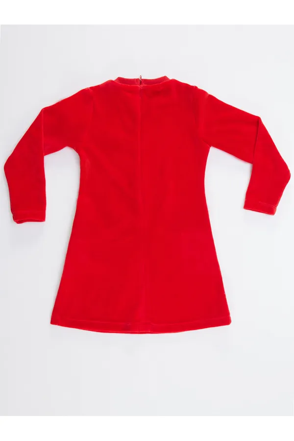 İkiz Geyik Kız Kadife Kırmızı Yılbaşı Elbisesi