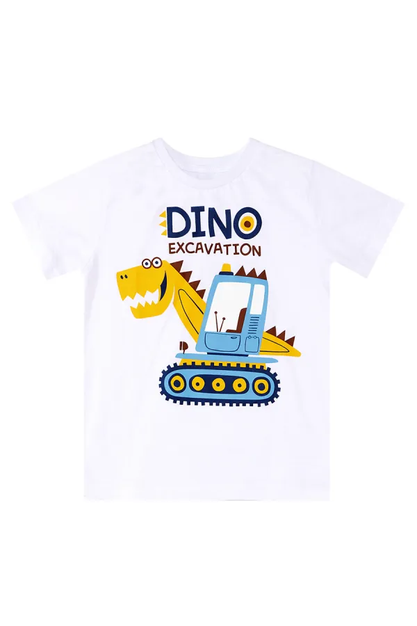 Dino Kazı Erkek Çocuk T-shirt Kamuflaj Şort Takım