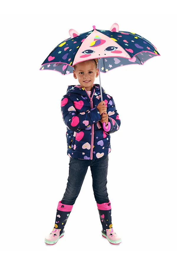 Kalpli Unicorn Kız Çocuk Lacivert Şemsiye