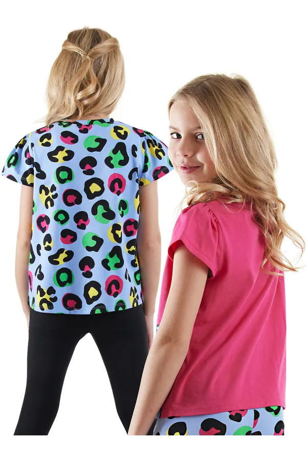 Kız Çocuk Siyah Leopar 2'li T-shirt Takım