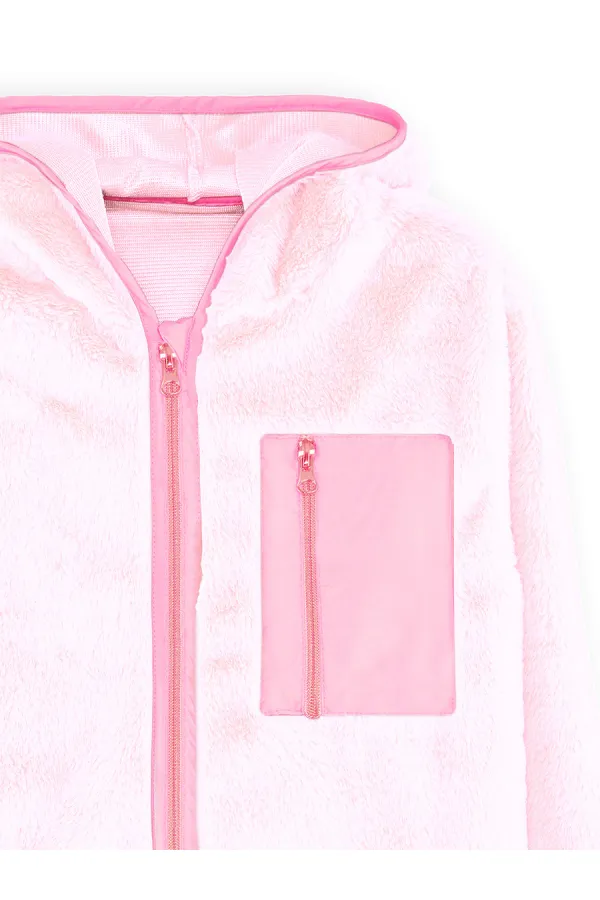 Pink Plush Coat for Girls with Heart Pocket