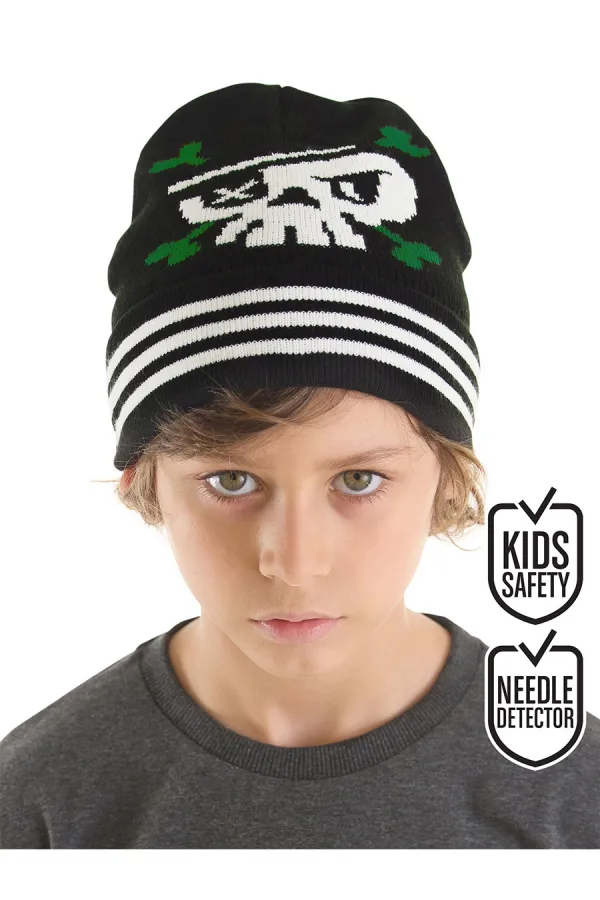 Bonnet tricoté pirate pour garçon, noir