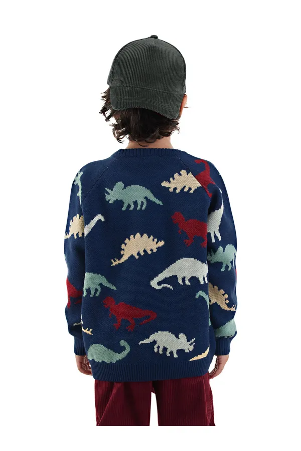 Dinosaurs Boys' Navy Blue Knitted Sweater