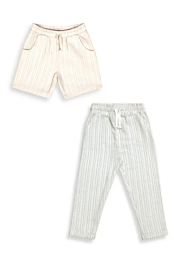 Çizgili Dokuma Pantolon Şort 2'li Paket