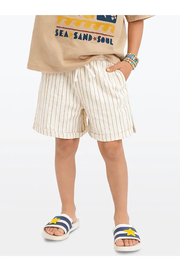Short tissé à rayures moutarde