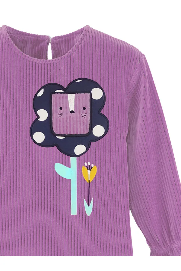 Floral Girl's Lilac Velvet Dress