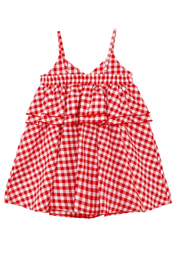 Robe à carreaux rouges pour fille chat de mer
