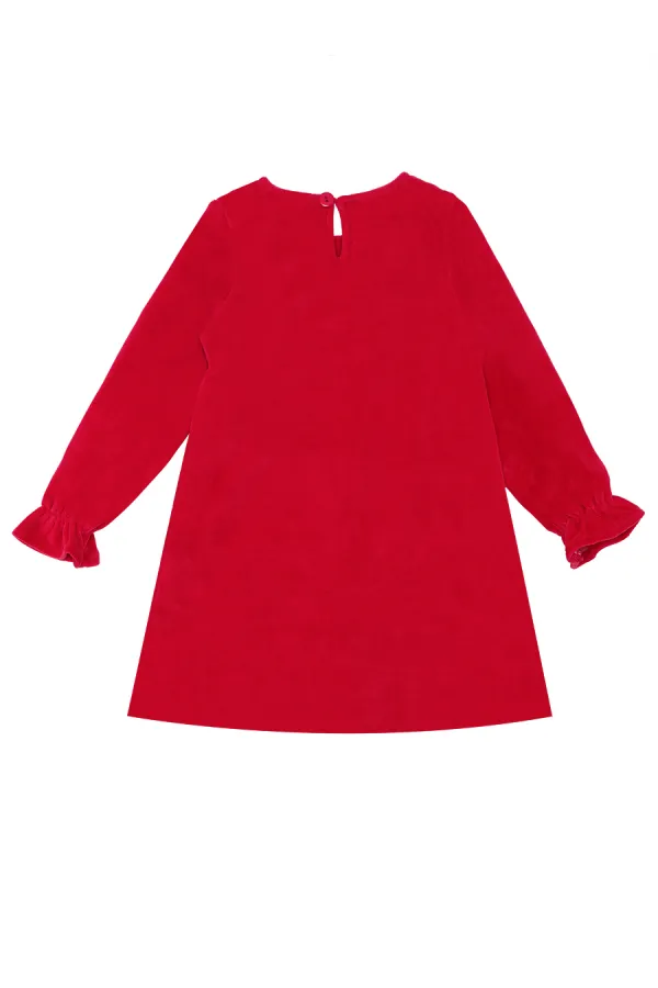 Yavru Geyik Kız Kadife Kırmızı Yılbaşı Elbisesi