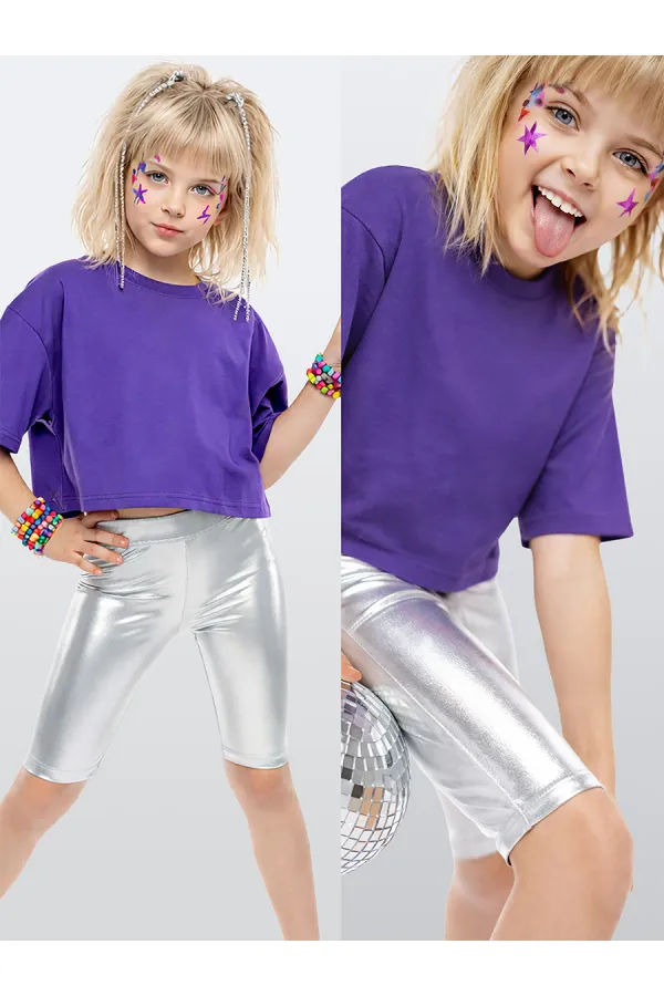 Girls' Knee-High Silver Shiny Leggings