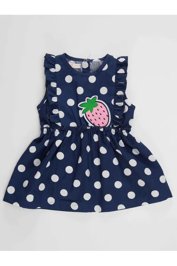 Puanlı Çilek Kız Bebek Poplin Elbise