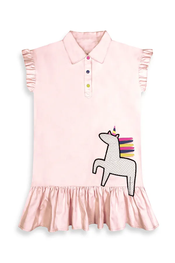Robe-chemise licorne à pois pour fille