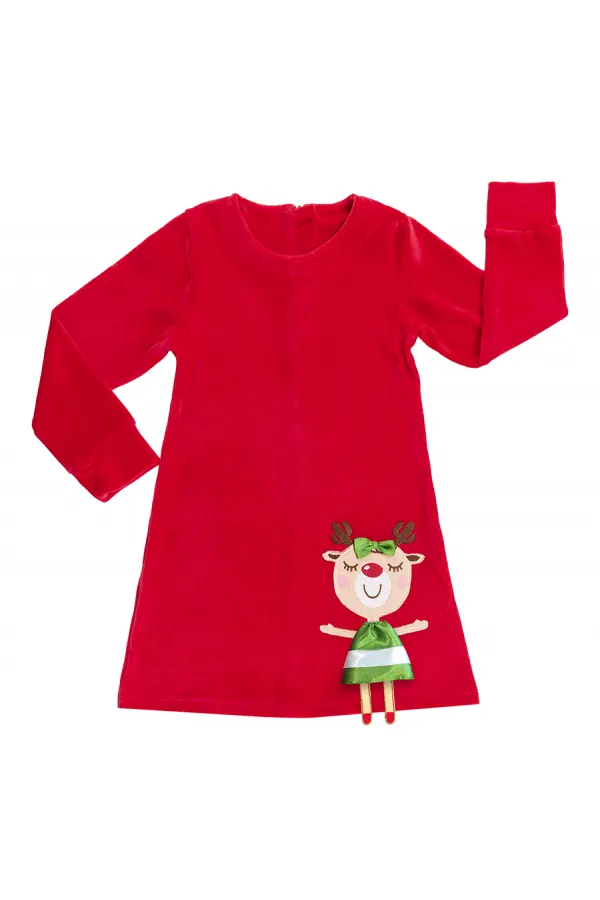 Yaramaz Geyik Kız Yılbaşı Kadife Kırmızı Elbise