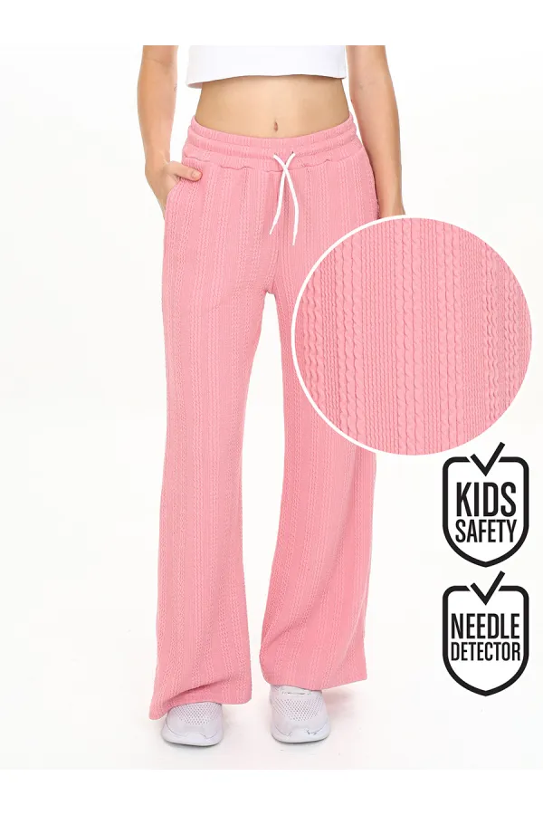 Kız Çocuk Geniş Paça Pembe Basic Eşofman Altı