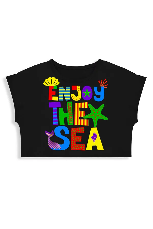 Renkli Varak Kız Çocuk Crop T-shirt Tayt Takım