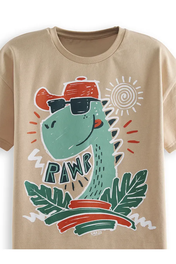 Ensemble T-shirt et short d'été pour garçon sur le thème des dinosaures
