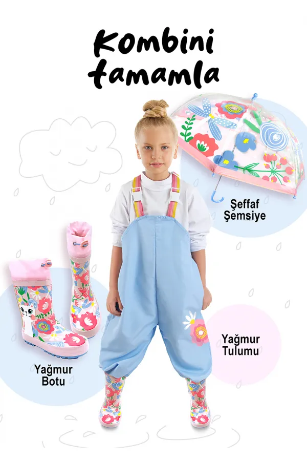 Çiçekli Kız Çocuk Su Partisi Yağmur Tulumu