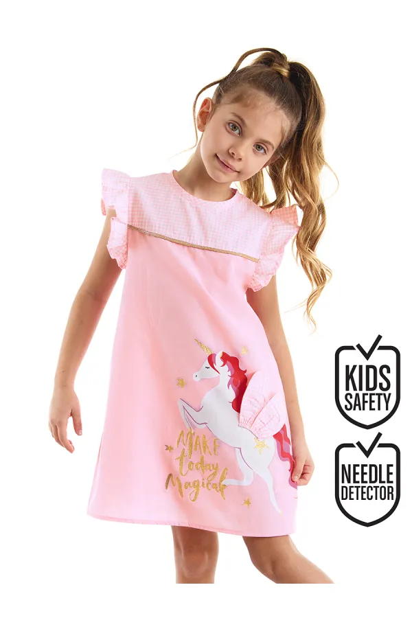 Winged Unicorn Plaid Girl's Pink Dress