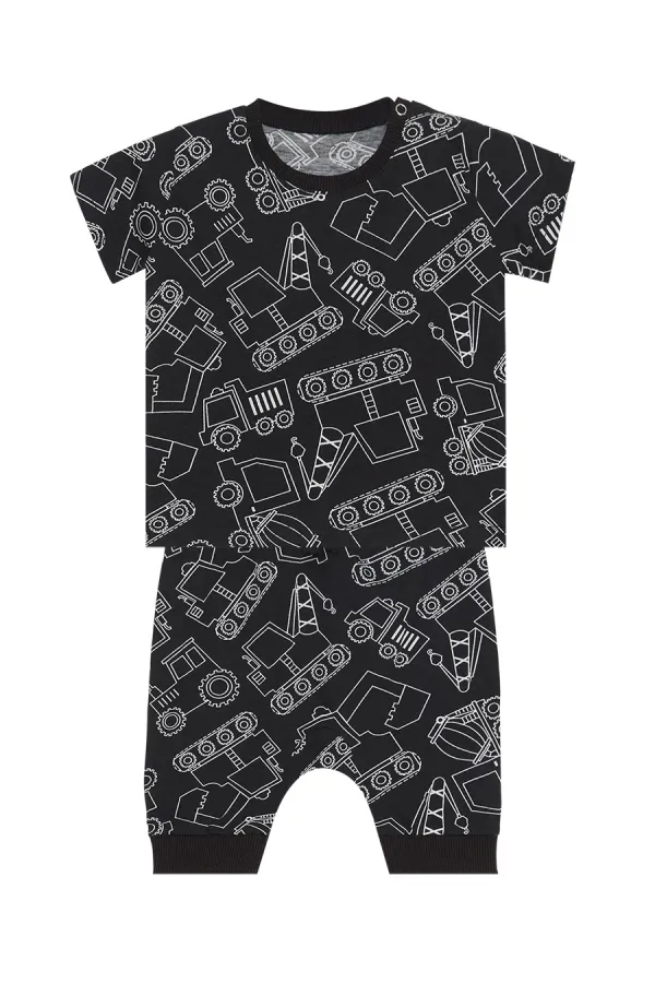 Araba Erkek Bebek Siyah T-Shirt Kapri Şort Takım