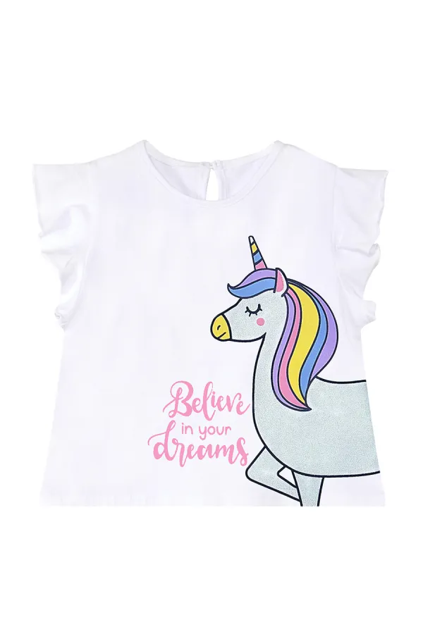 Sim Unicorn Girl's T-Shirt and Poplin Shorts Set