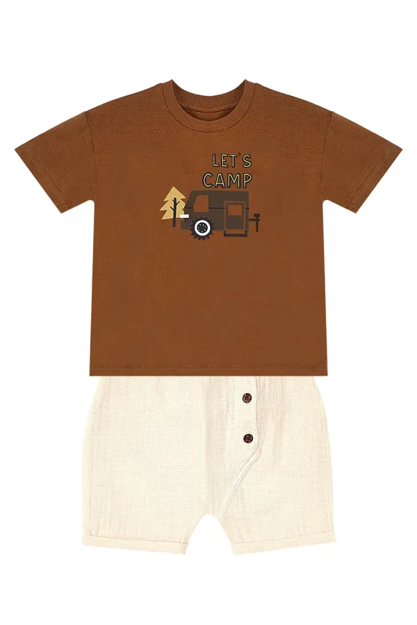 Erkek Bebek Çocuk Müslin Şort T-shirt Takım