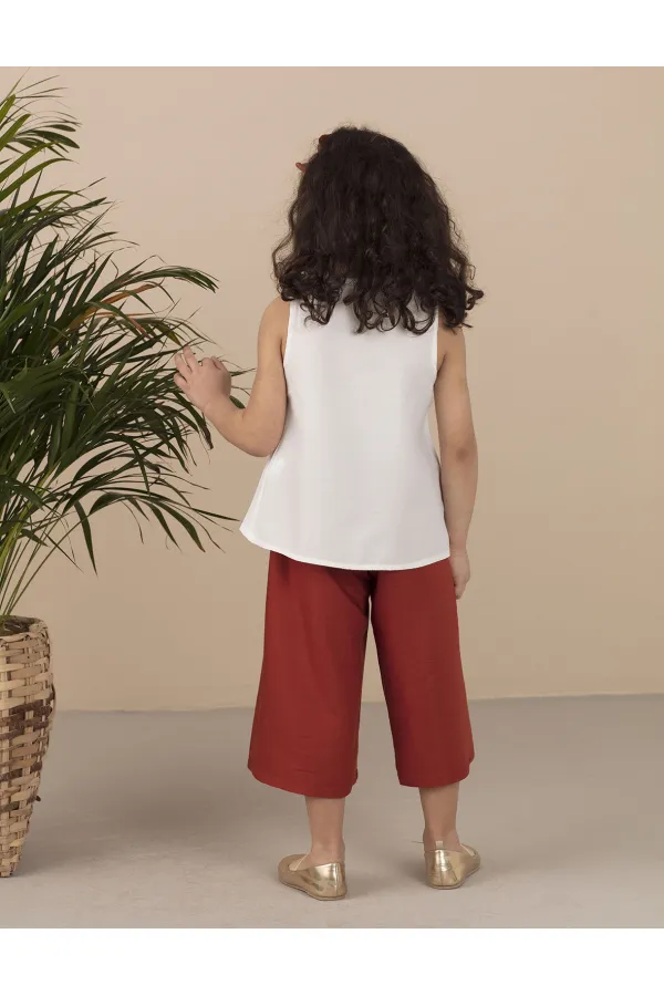 Besuto Kız Çocuk Dokuma Bluz Kapri Pantolon Takım