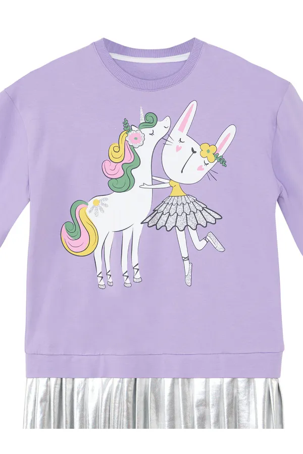 Ballerina Unicorn Girl's Pleated Dress