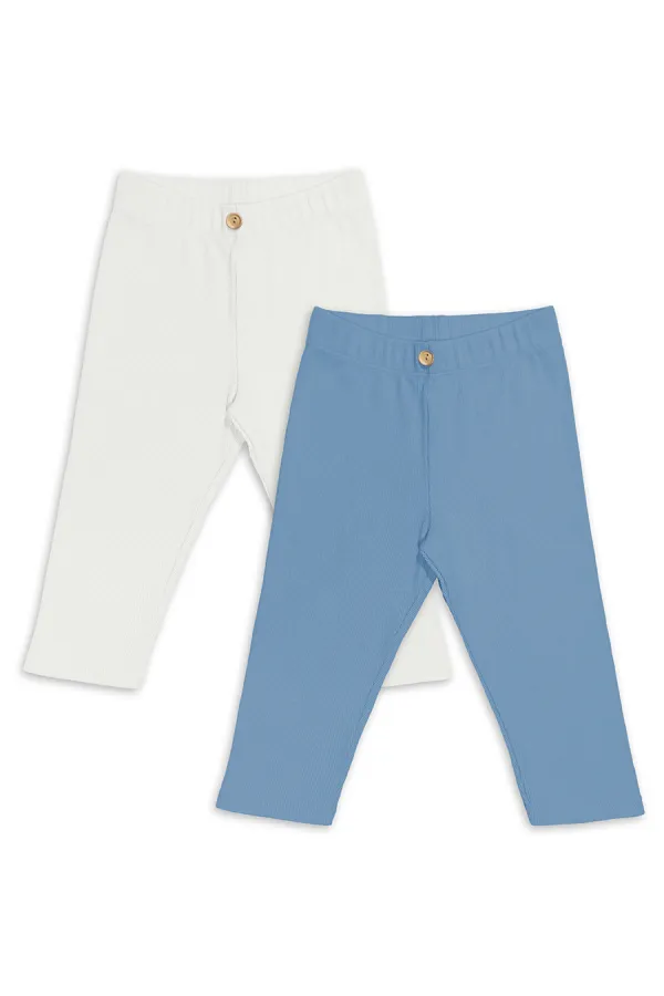 Ekru Ve Mavi Kız Çocuk Kaşkorse 2'li Tayt Paketi