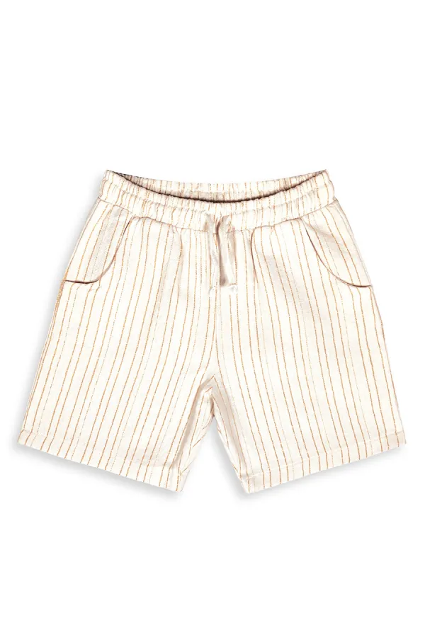 Short tissé à rayures moutarde