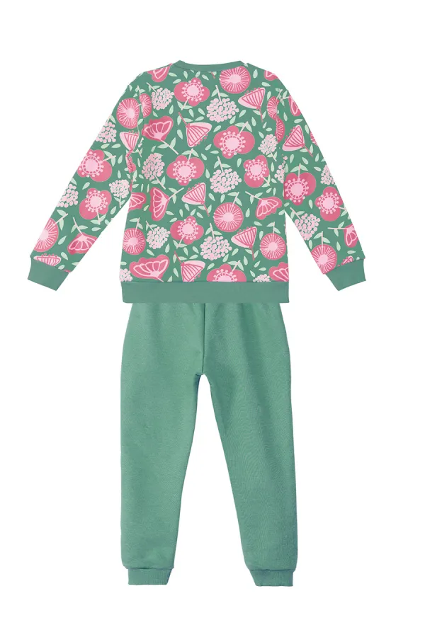 Ensemble de survêtement vert à fleurs roses pour fille