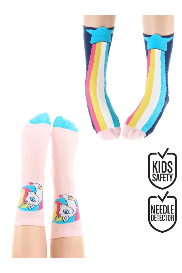 Chaussettes courtes pour filles, motif licorne arc-en-ciel et étoile (lot de 2)