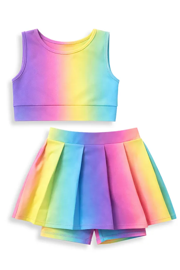 Renkli Kız Çocuk Spor Şort Etek Crop Atlet Takım