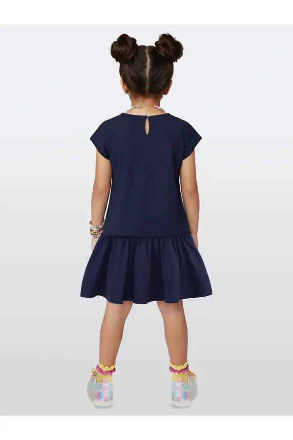 Robe d'été bleu marine en tulle à motif licorne pour fille