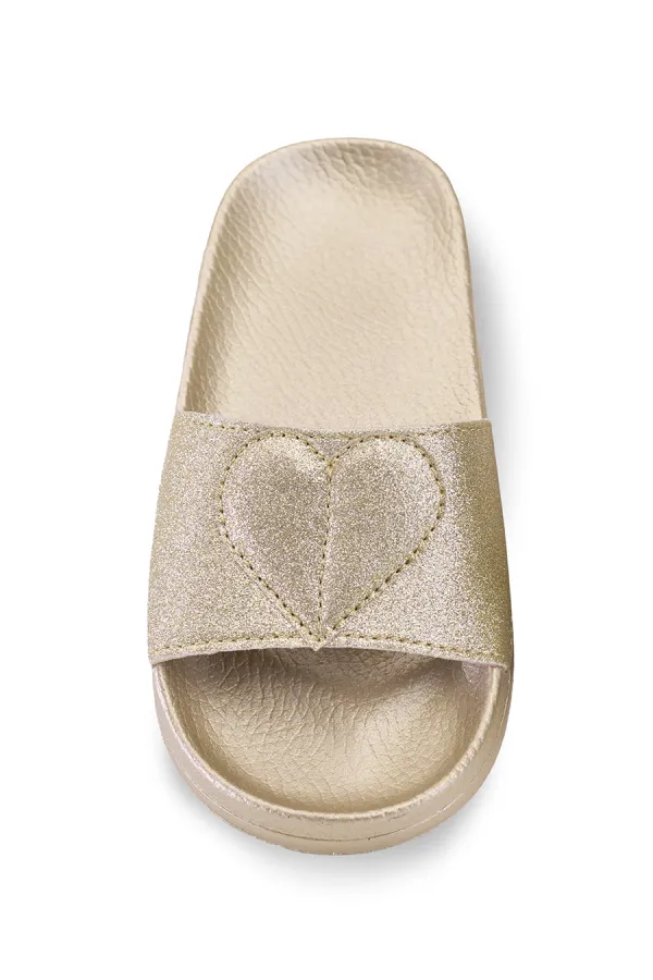 Pantoufles pour fille en forme de cœur, dorées et pailletées