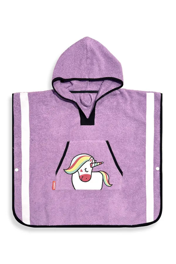 Lila Unicorn Kız Çocuk Panço Bornoz