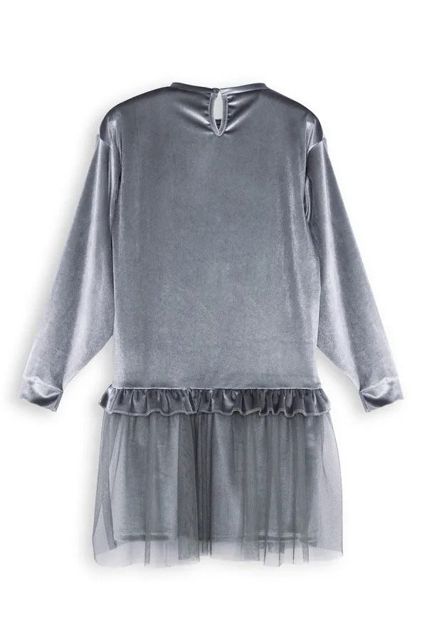 Robe en velours gris à poches pour fille, imprimé léopard