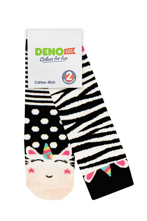 Zebracorn Girls' 2-Pack Ankle Socks