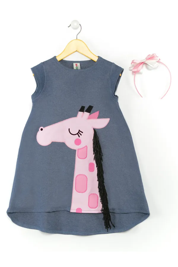 Robe rose girafe pour fille + bandeau