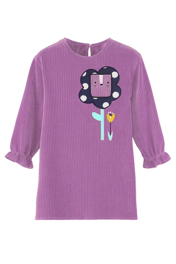 Floral Girl's Lilac Velvet Dress