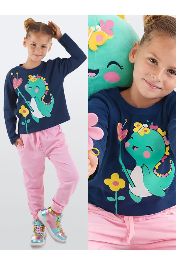 Ensemble T-shirt et pantalon mignon pour fille dinosaure