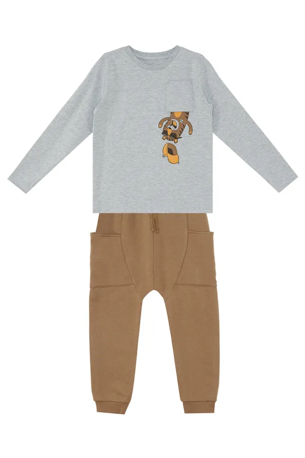 Cepte Kaplan Erkek Çocuk T-shirt Pantolon Takım