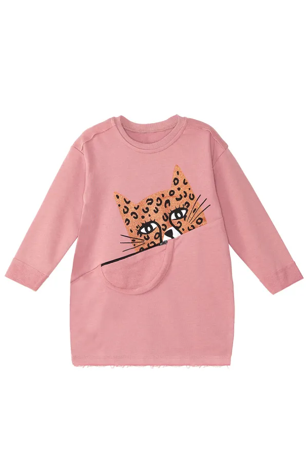 Leopar Cepli Kız Çocuk Elbise
