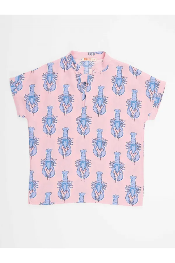 İstakoz Erkek Çocuk Pembe Kısa Kol Yazlık Gömlek