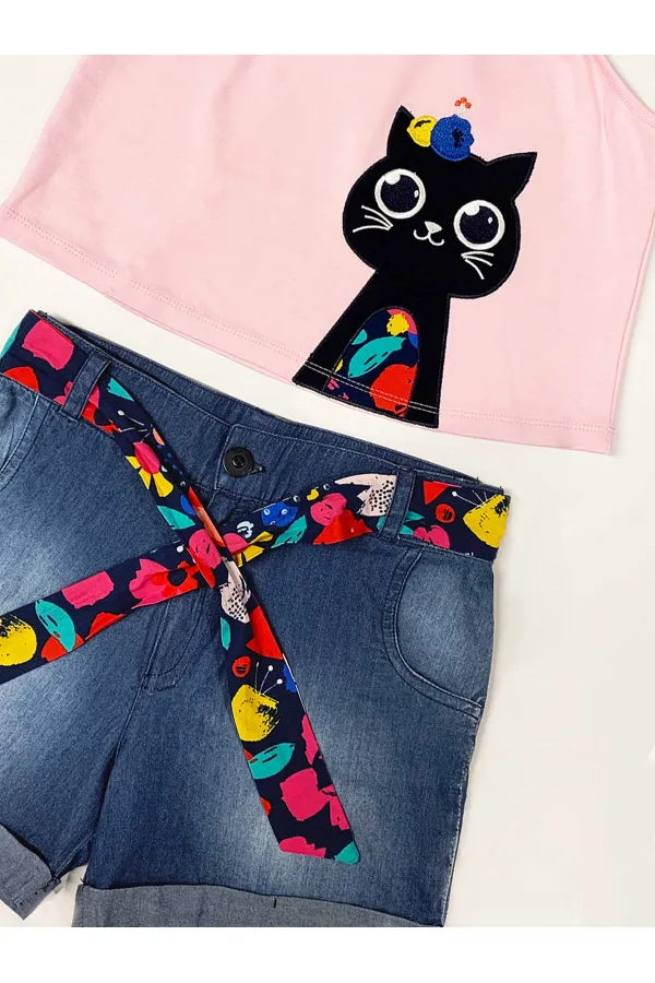 Flower Garden Girls' T-shirt and Denim Shorts Set