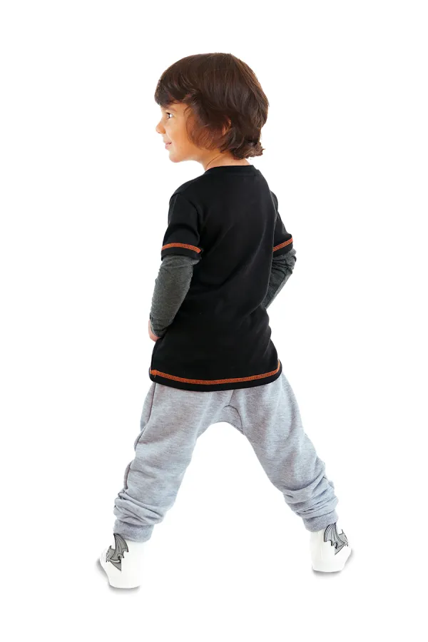 Rhino Erkek Çocuk Siyah T-shirt Eşofman Altı Takım
