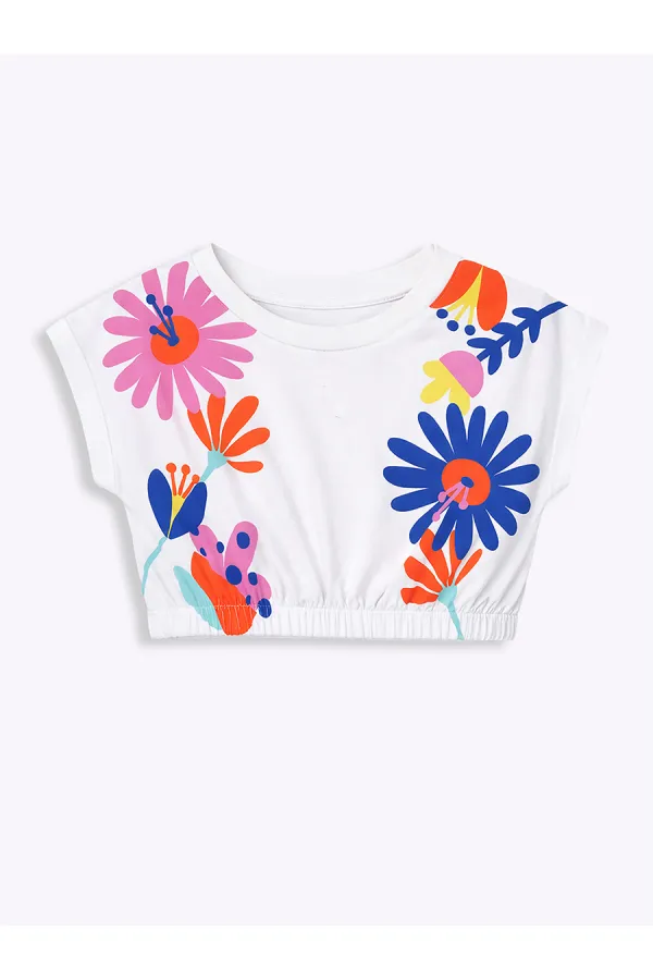 Renkli Çiçekler Kız Çocuk T-shirt Etek Takım