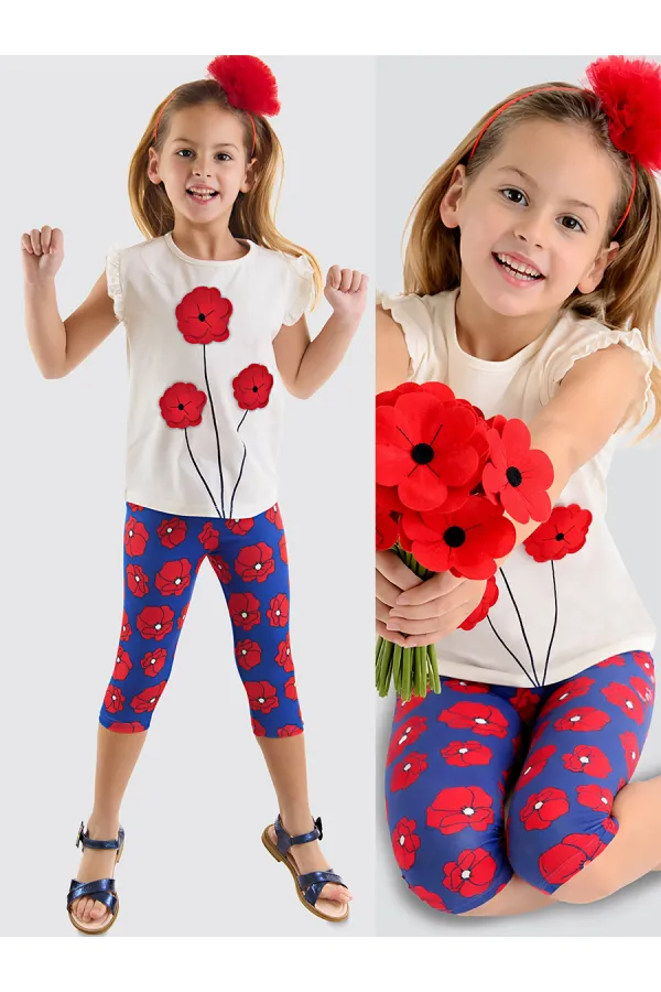Ensemble t-shirt et legging pour fille à motif coquelicot rouge